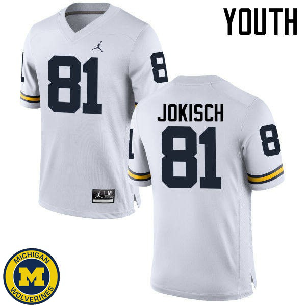 Youth University of Michigan #81 Dan Jokisch White Replica Stitch Jersey